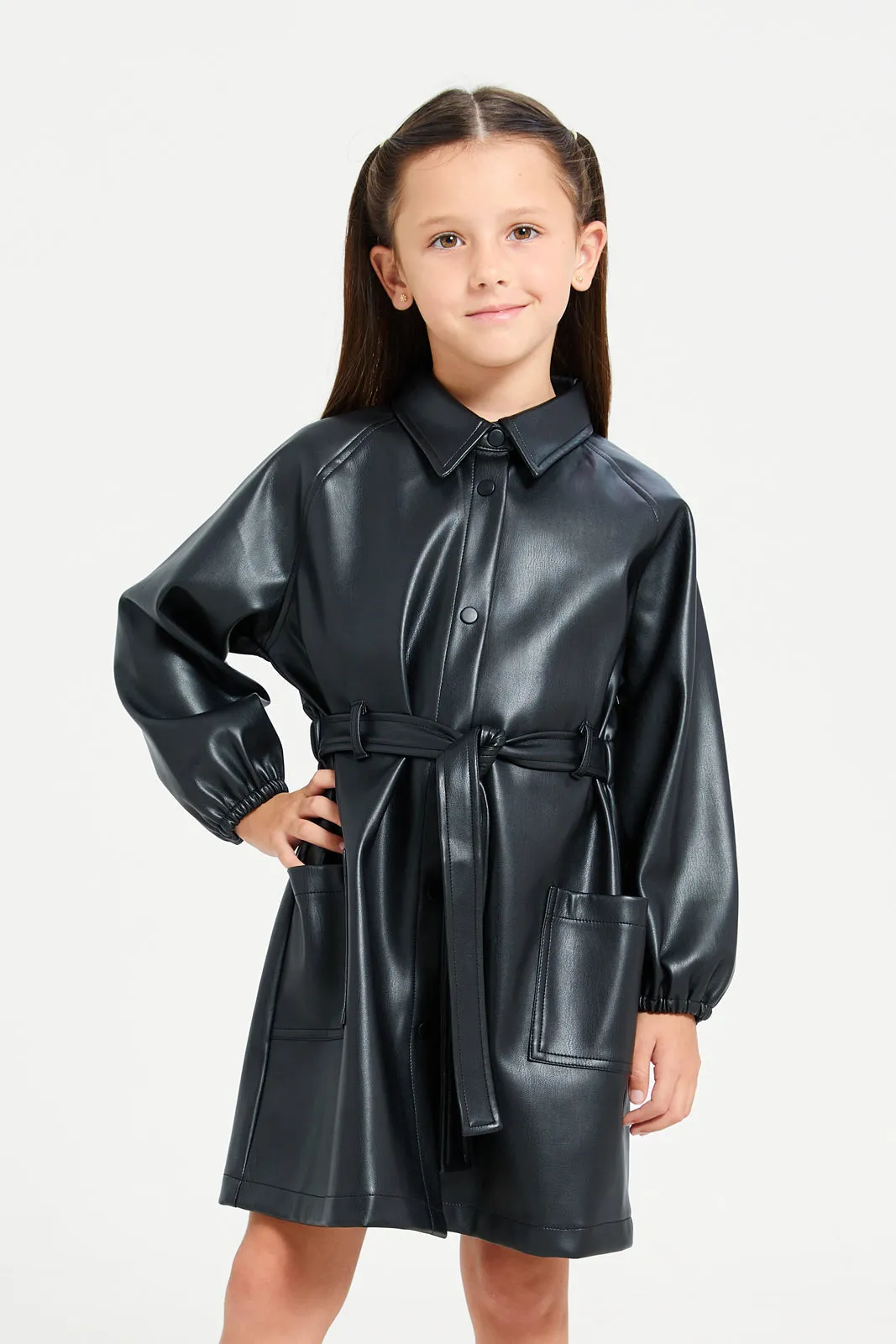 Girls Black Belted Dress