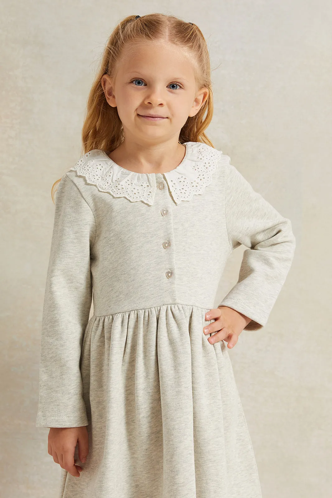 Girls Ecru Embellished Dress