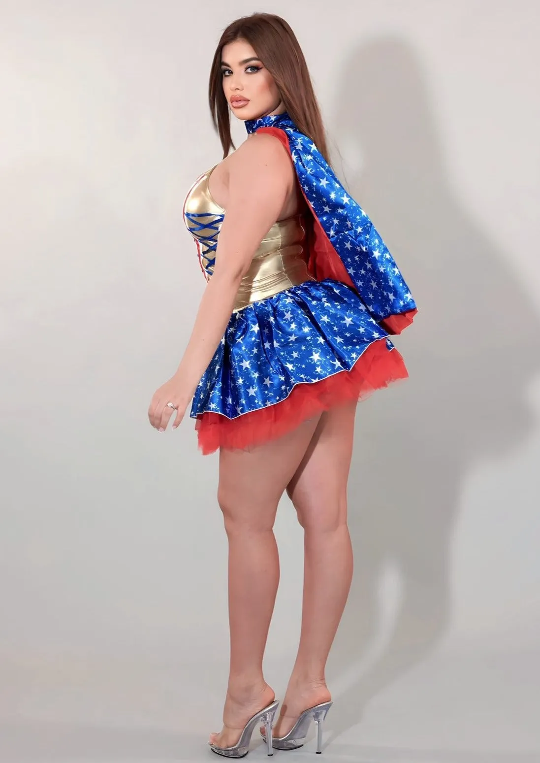 Halloween Super Girl Costume V-Neck Tube Mini Dress