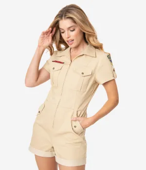 Jaws x Unique Vintage 1950s Style Khaki Tan Mia Romper