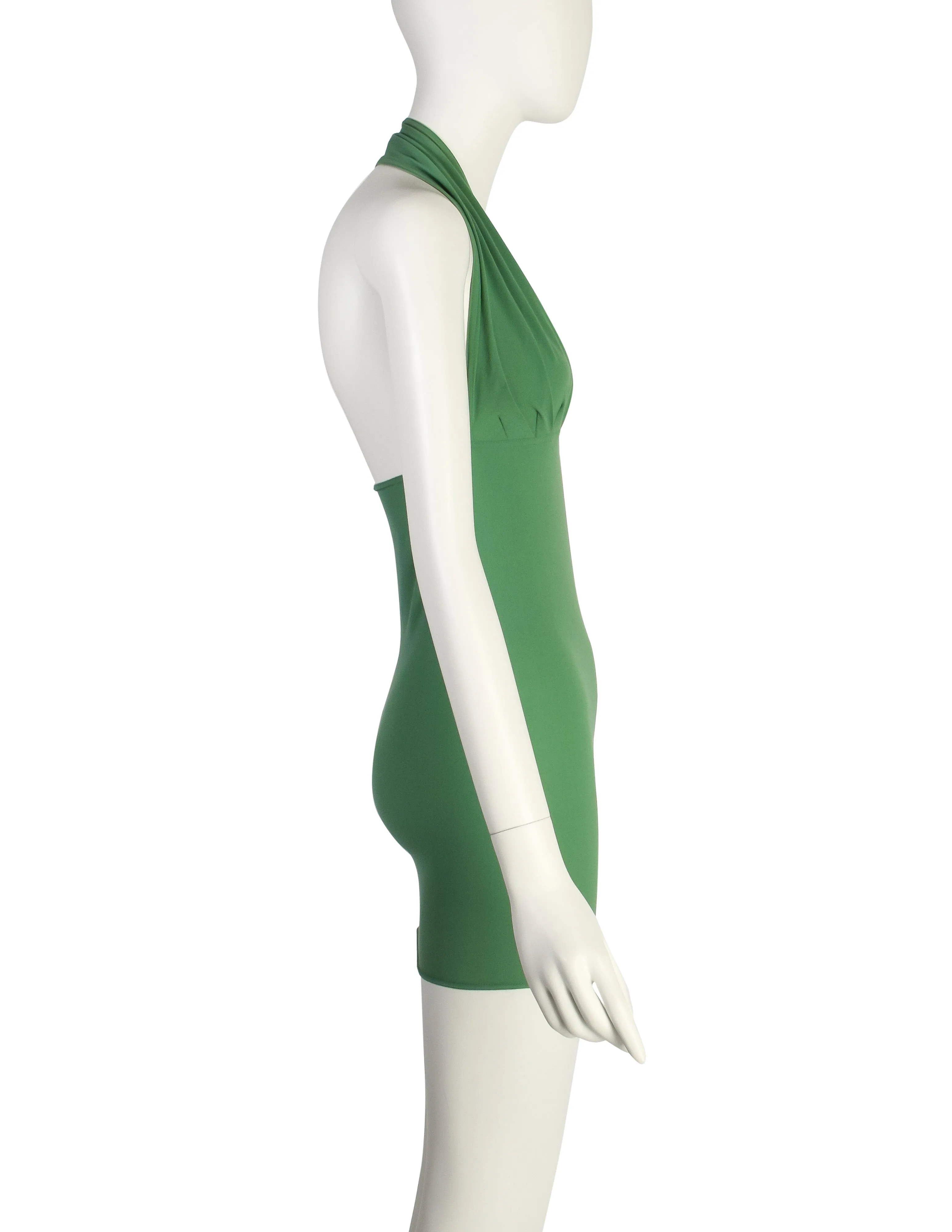 Katharine Hamnett Vintage SS 1991 Sexy Moss Green Halter Ultra Body Con Mini Dress