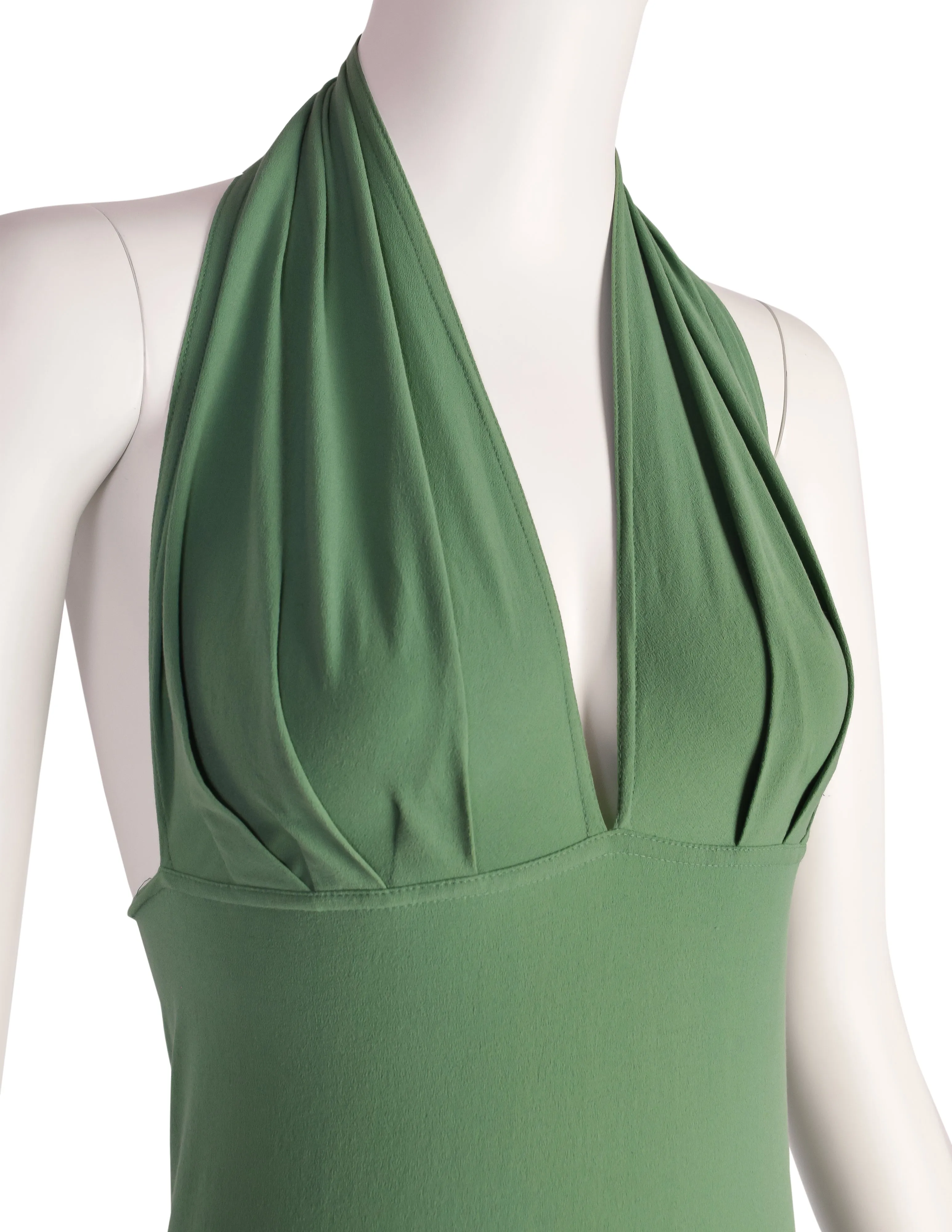 Katharine Hamnett Vintage SS 1991 Sexy Moss Green Halter Ultra Body Con Mini Dress