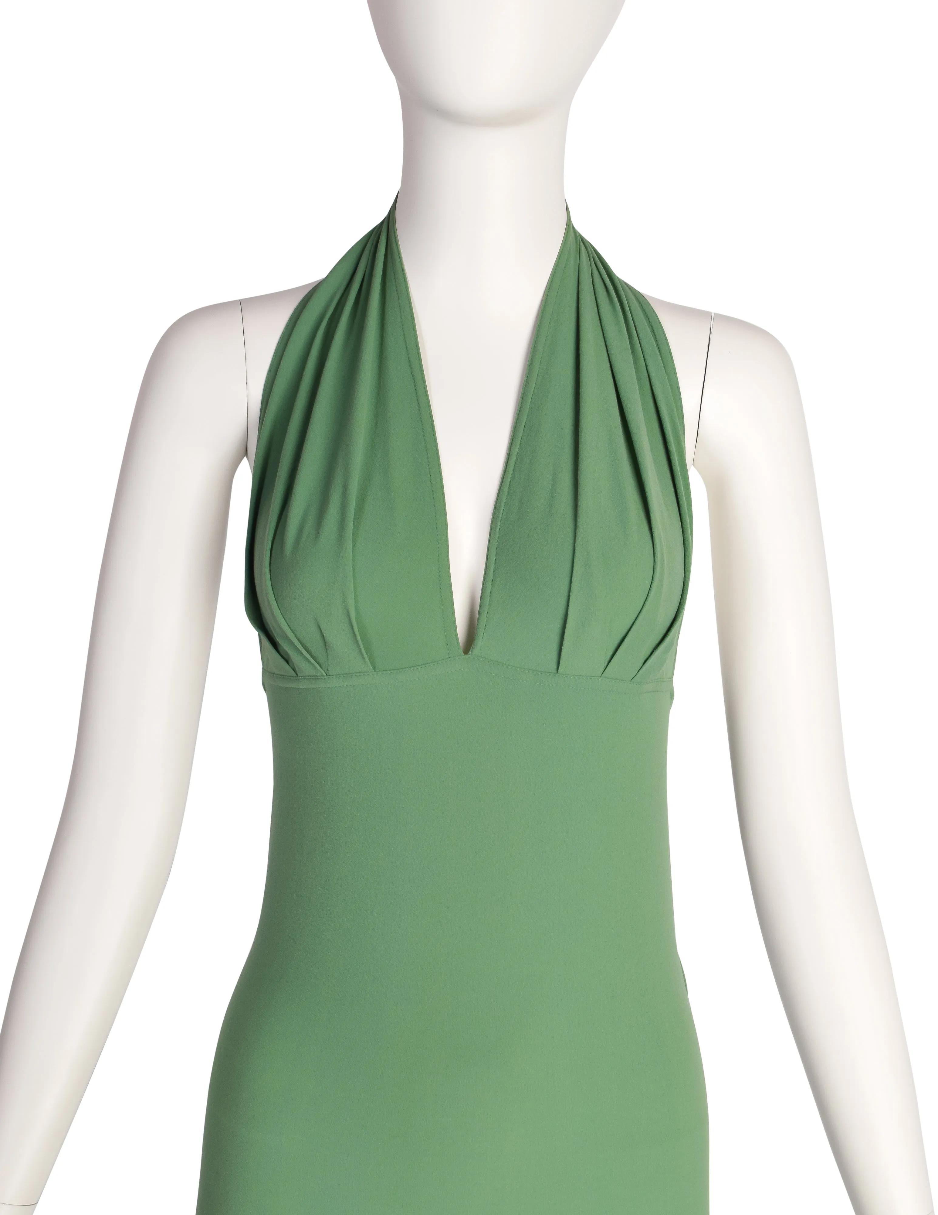 Katharine Hamnett Vintage SS 1991 Sexy Moss Green Halter Ultra Body Con Mini Dress