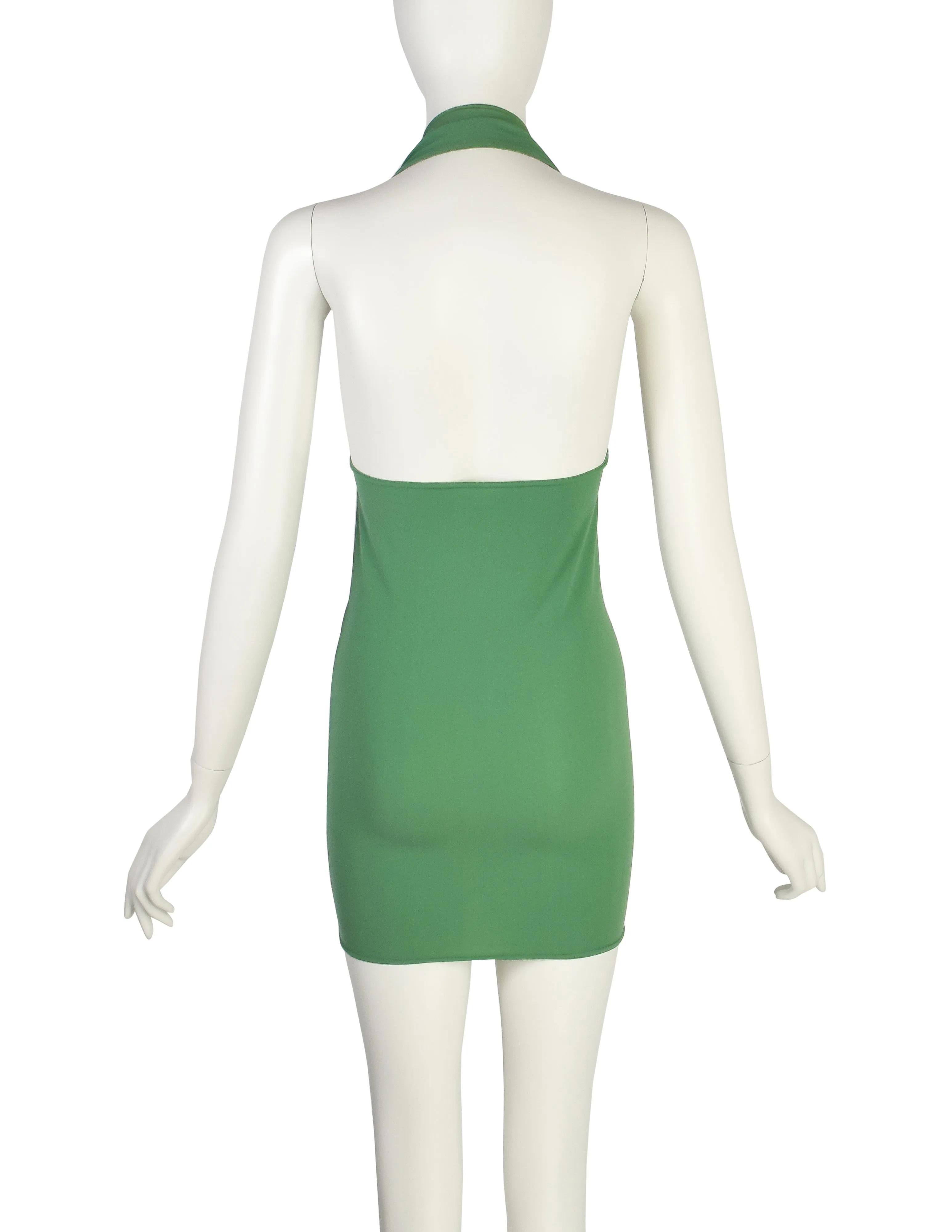 Katharine Hamnett Vintage SS 1991 Sexy Moss Green Halter Ultra Body Con Mini Dress