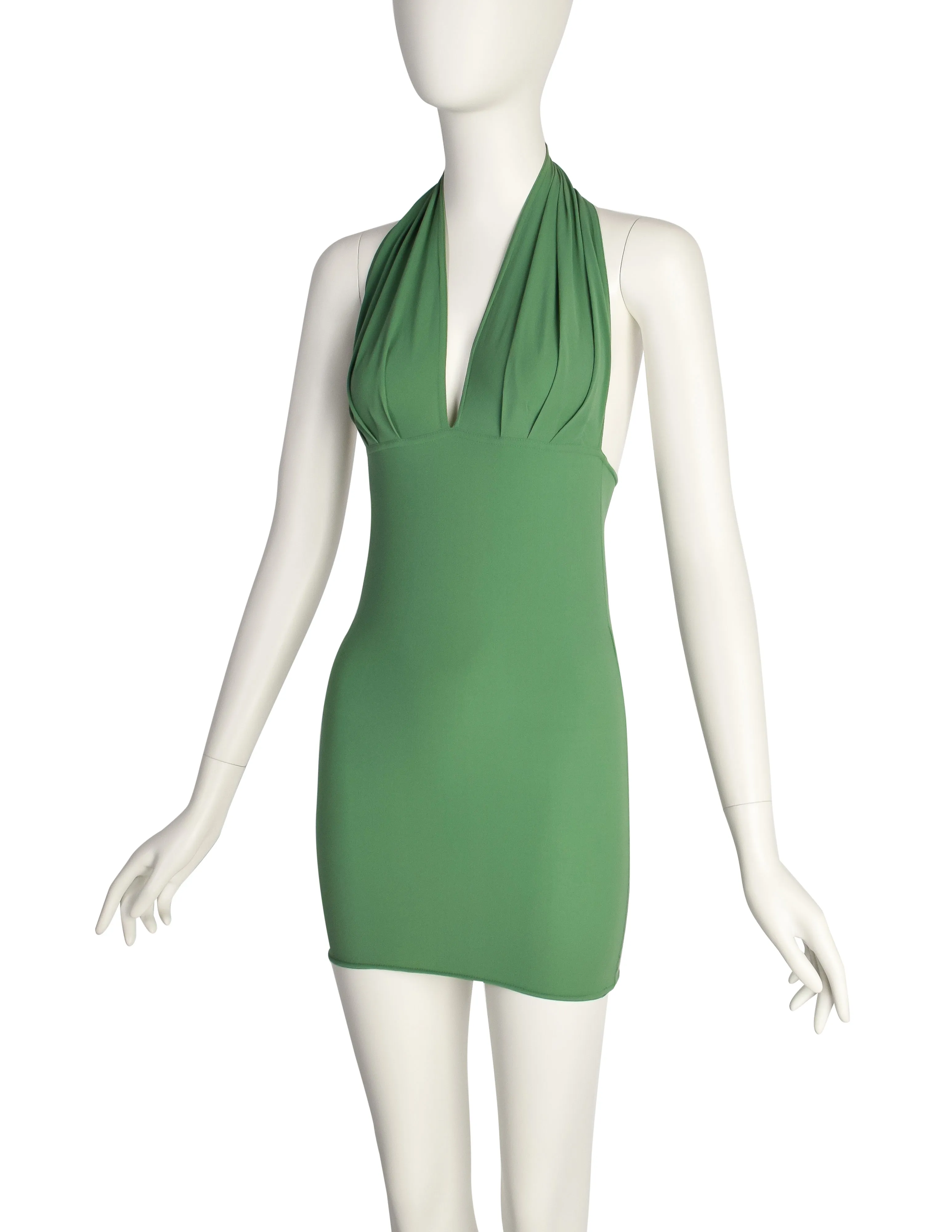 Katharine Hamnett Vintage SS 1991 Sexy Moss Green Halter Ultra Body Con Mini Dress