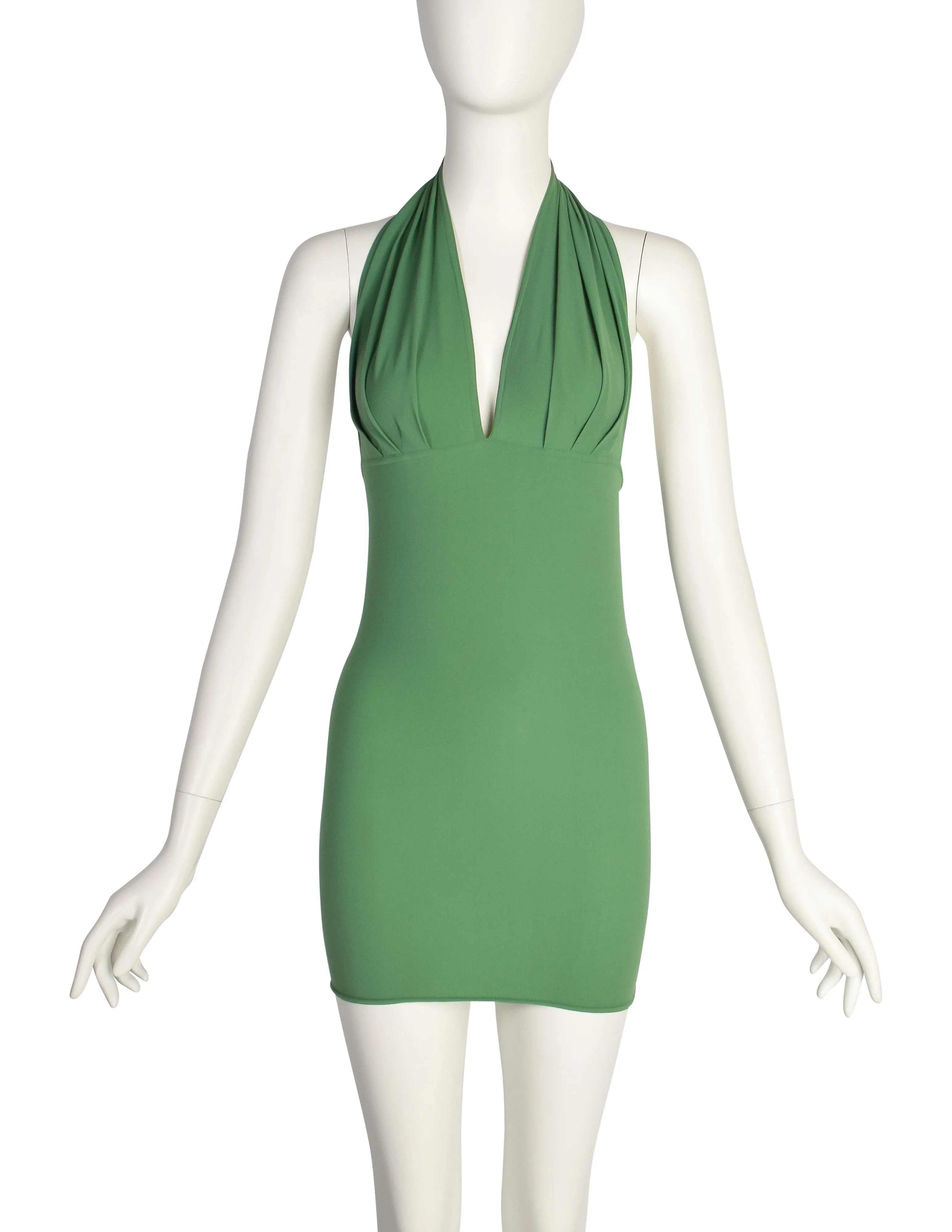 Katharine Hamnett Vintage SS 1991 Sexy Moss Green Halter Ultra Body Con Mini Dress