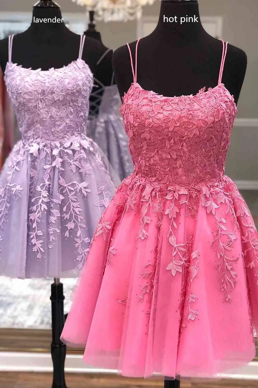 Lace Applique A-line Homecoming Dress Short Prom Dress,Semi Formal Dresses