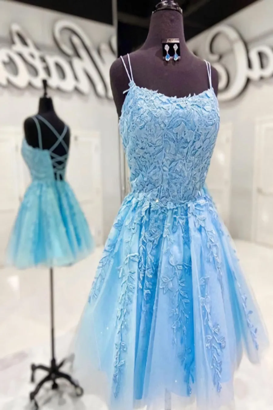 Lace Applique A-line Homecoming Dress Short Prom Dress,Semi Formal Dresses