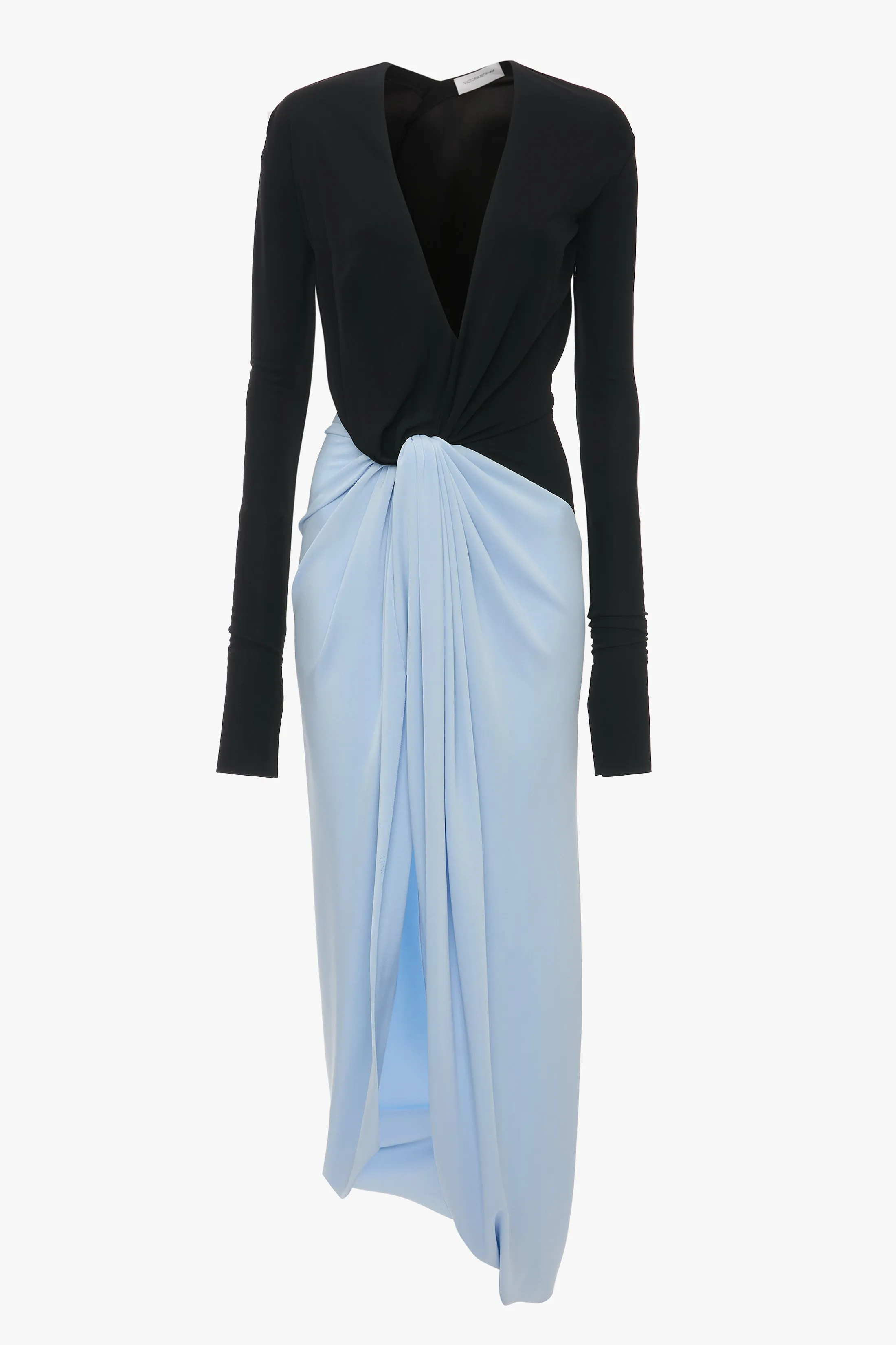 Long Sleeve Knot Detail Jersey Gown In Black-Iceberg