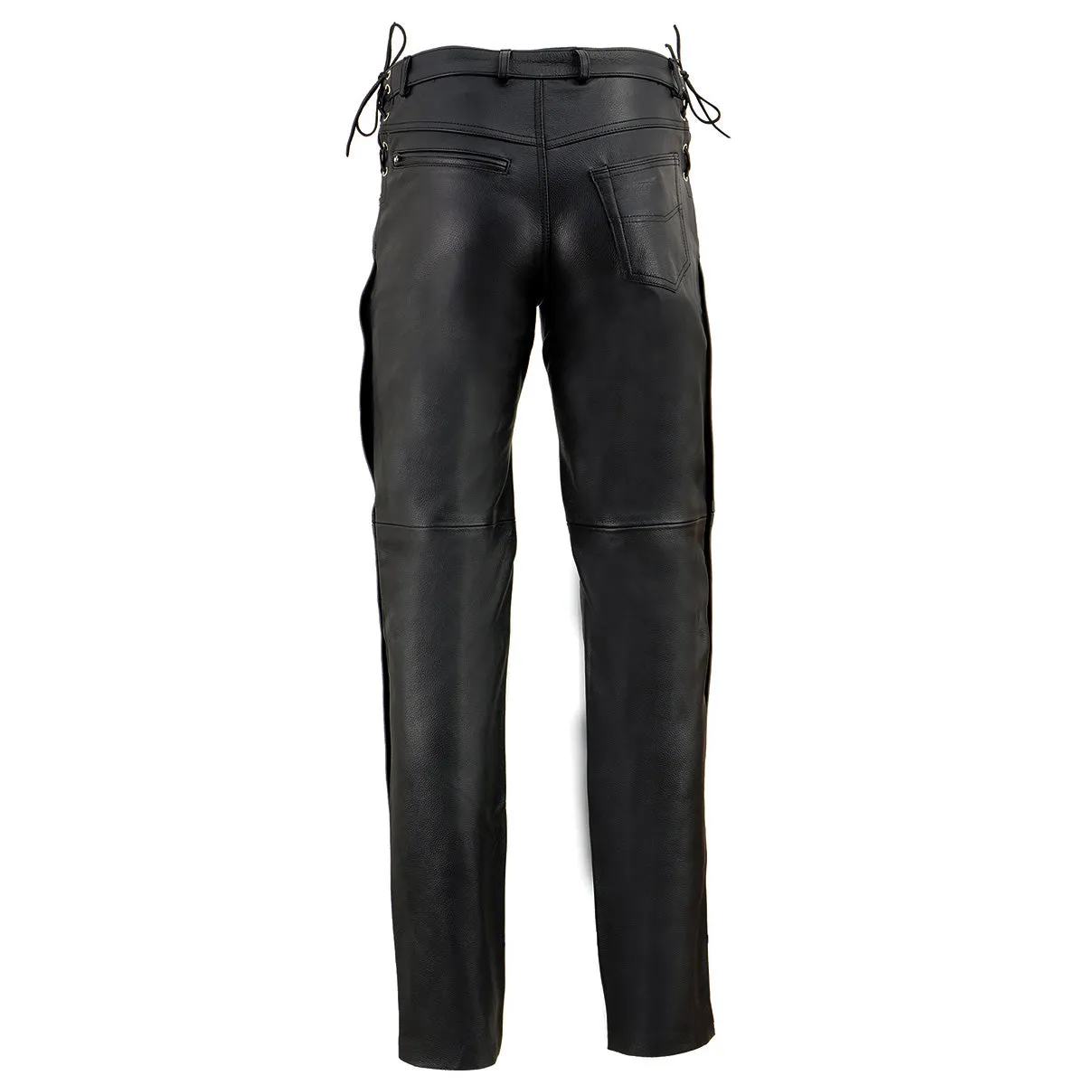 Milwaukee Leather SH1987 Men's Black Leather Deep Pocket Motorcycle Over Pants with Side Laces