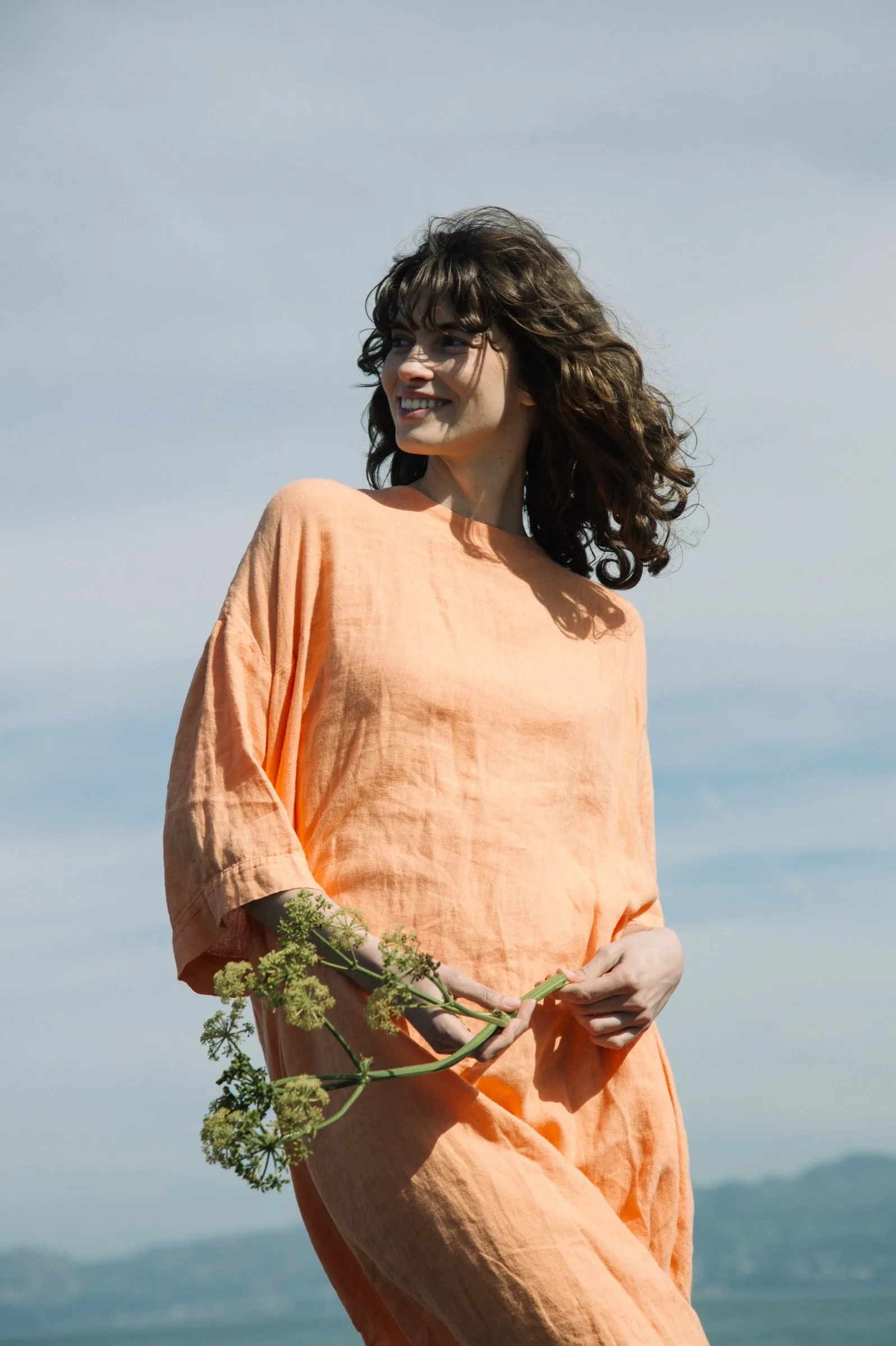 Monique Linen Dress in Apricot