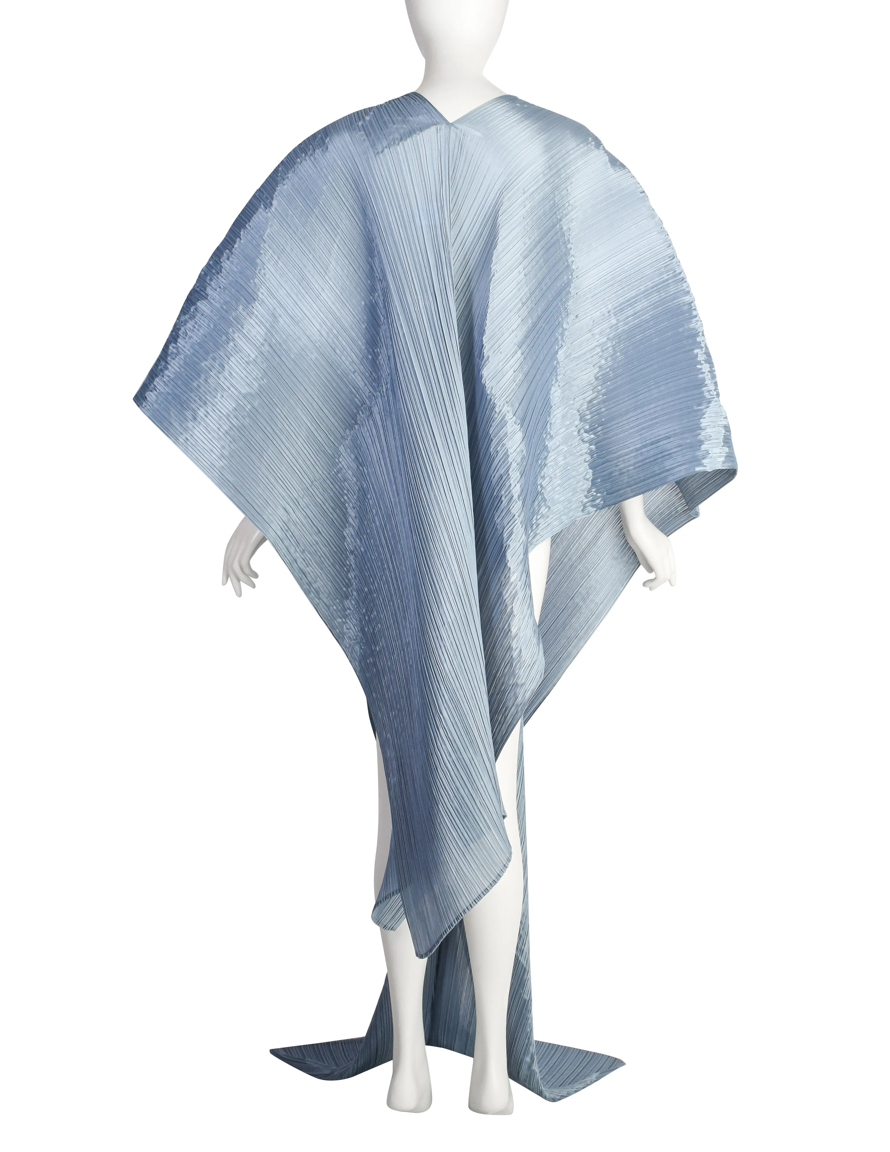 Pleats Please by Issey Miyake Light Blue Dramatic Madame T Wrap Cape Tunic Caftan Dress