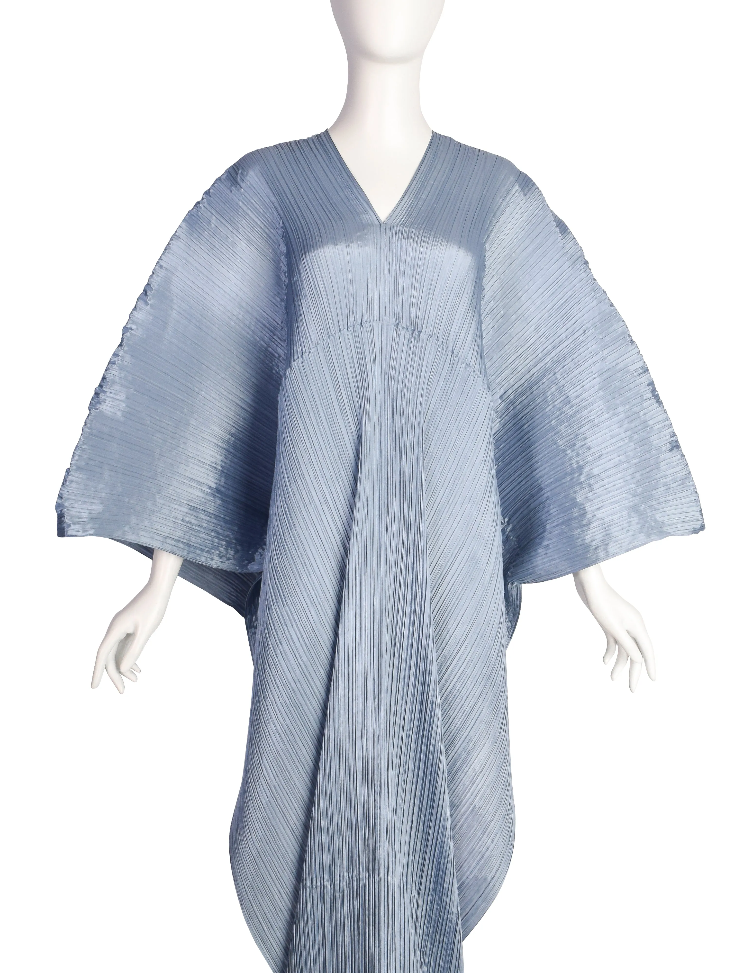 Pleats Please by Issey Miyake Light Blue Dramatic Madame T Wrap Cape Tunic Caftan Dress