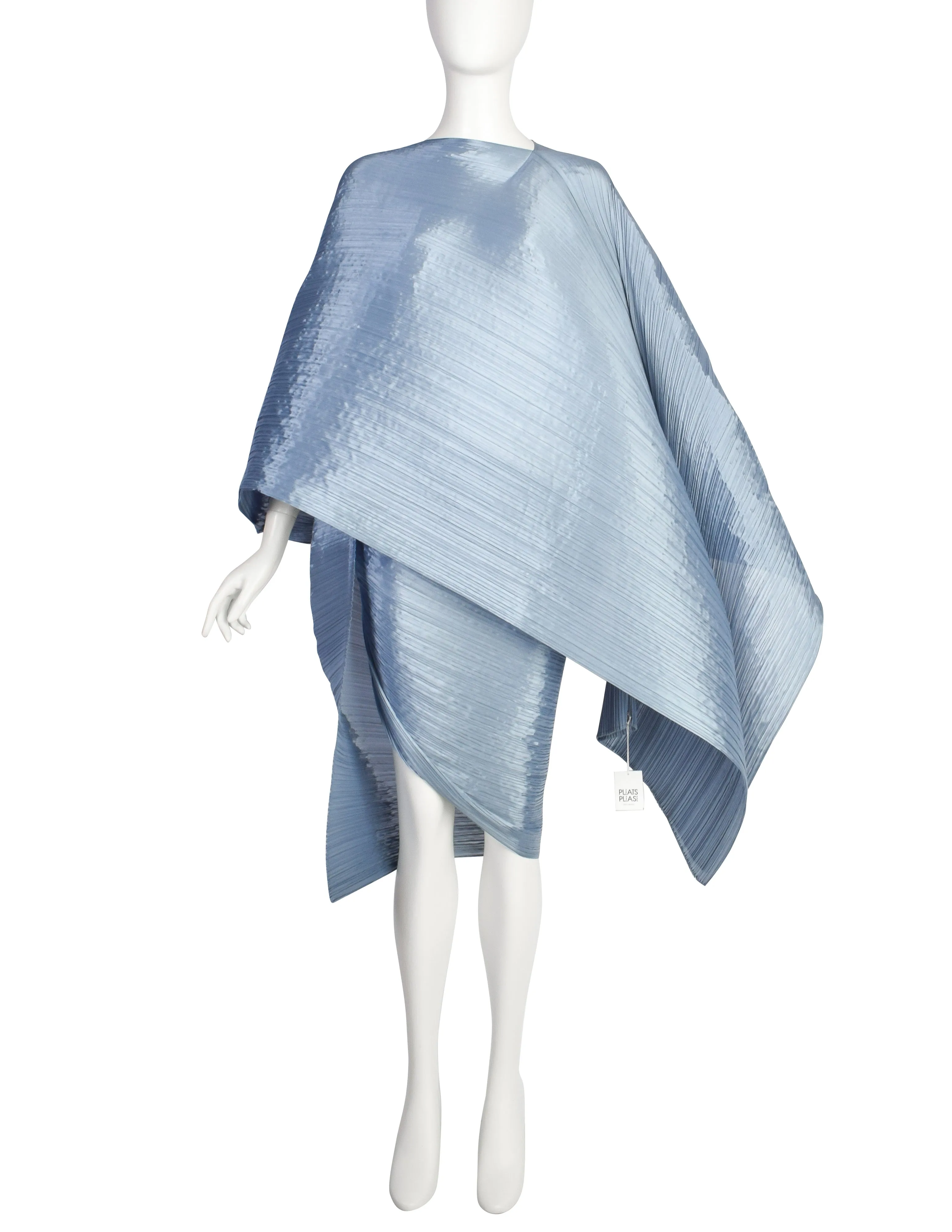 Pleats Please by Issey Miyake Light Blue Dramatic Madame T Wrap Cape Tunic Caftan Dress