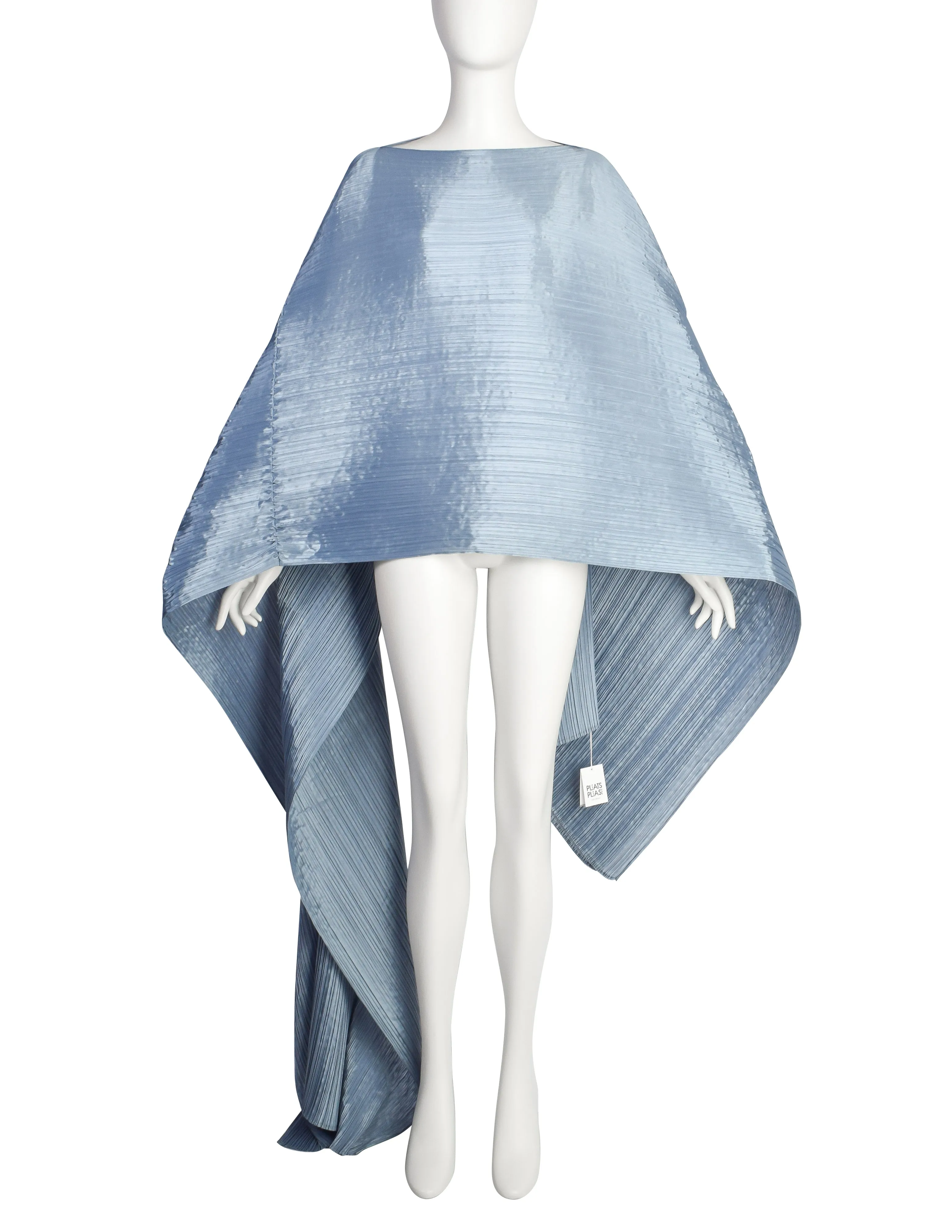 Pleats Please by Issey Miyake Light Blue Dramatic Madame T Wrap Cape Tunic Caftan Dress