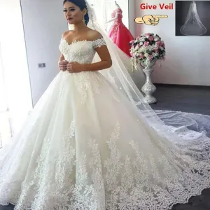 Princess Wedding Dresses Off Shoulder Applique