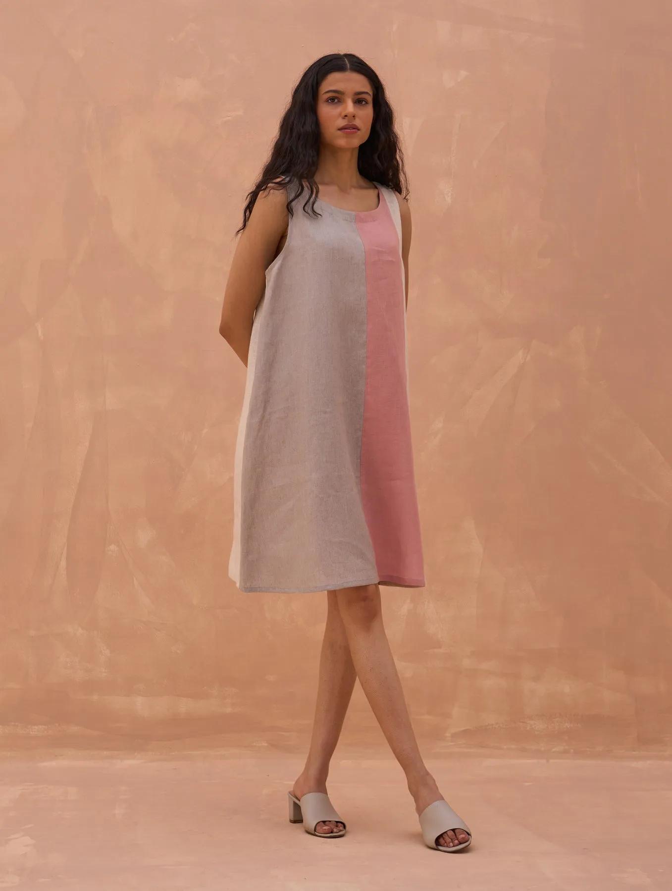 "Ikis Color-Blocked Linen Shift Dress