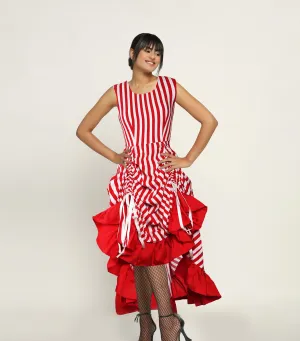 RED/WHITE STRIPE ADJUSTABLE HIGH LOW DRESS