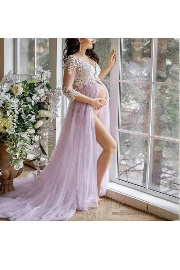 Romantic 3/4 Sleeve Maternity Dresses for Photoshoots