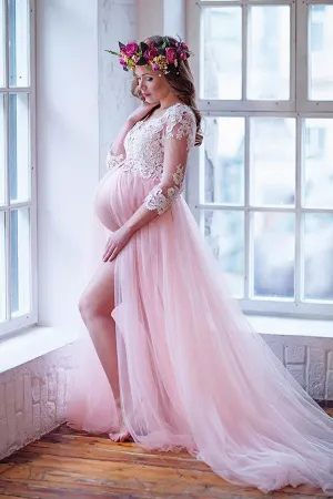 Romantic 3/4 Sleeve Maternity Dresses for Photoshoots