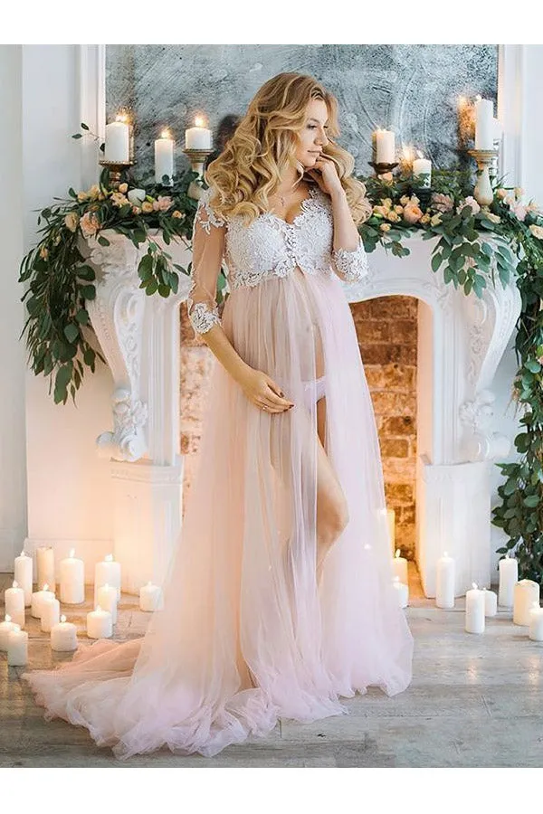 Romantic 3/4 Sleeve Maternity Dresses for Photoshoots