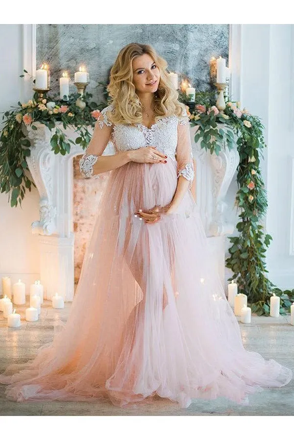 Romantic 3/4 Sleeve Maternity Dresses for Photoshoots