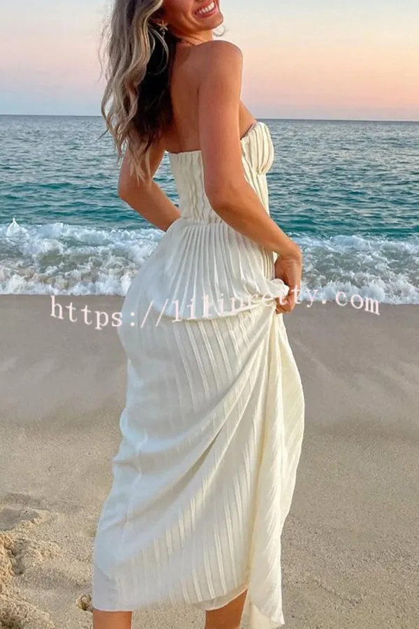 Romantic and Elegant Pleated Strapless Maxi Dress