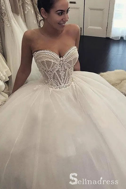 Romantic Sweetheart Wedding Dresses Ball Gown Appliques Bridal Gown SEW037