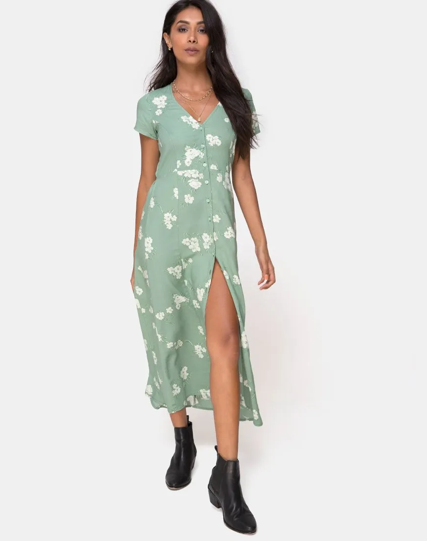 Sanrin Maxi Dress in Mono Flower Green