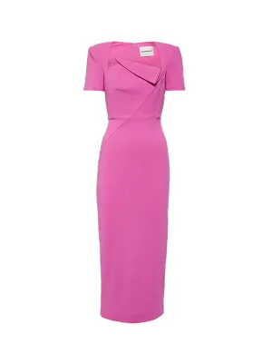 Short Sleeve Crepe Midi Dress in Pink