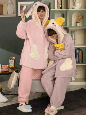 Shy Bunny Cozy Dreamy Winter Fleece Pajama Sets