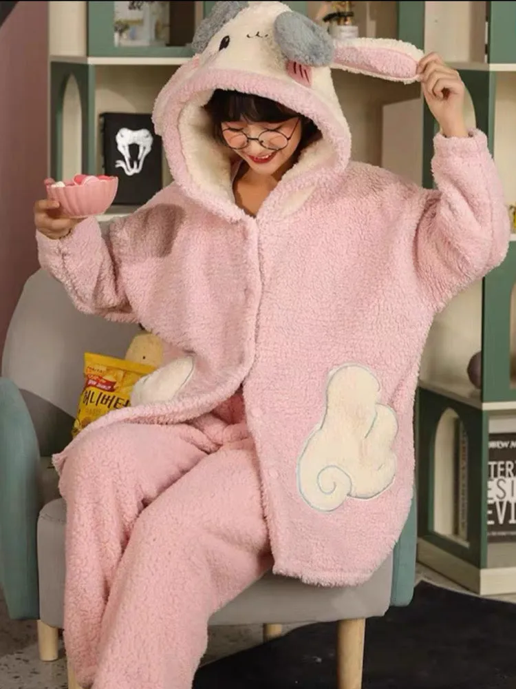 Shy Bunny Cozy Dreamy Winter Fleece Pajama Sets