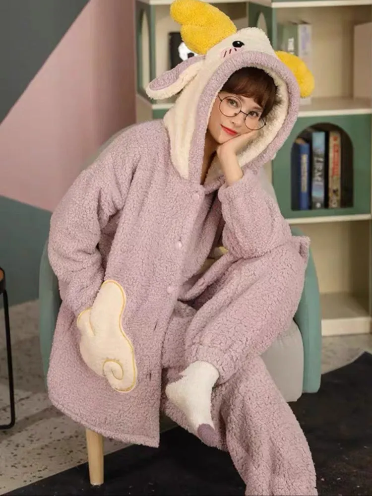 Shy Bunny Cozy Dreamy Winter Fleece Pajama Sets