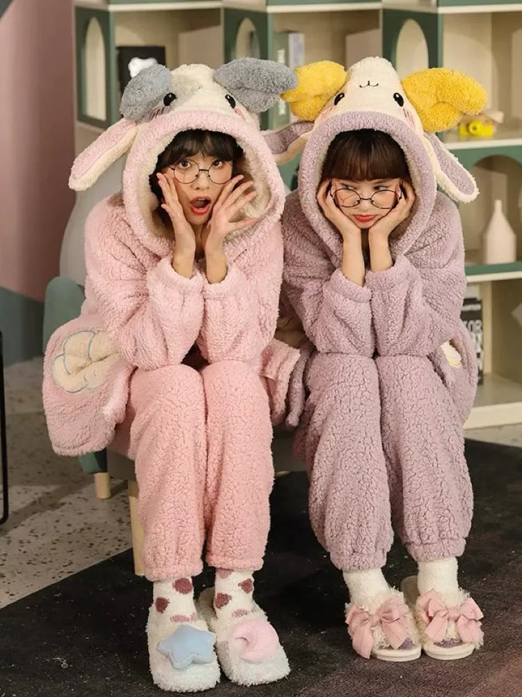 Shy Bunny Cozy Dreamy Winter Fleece Pajama Sets