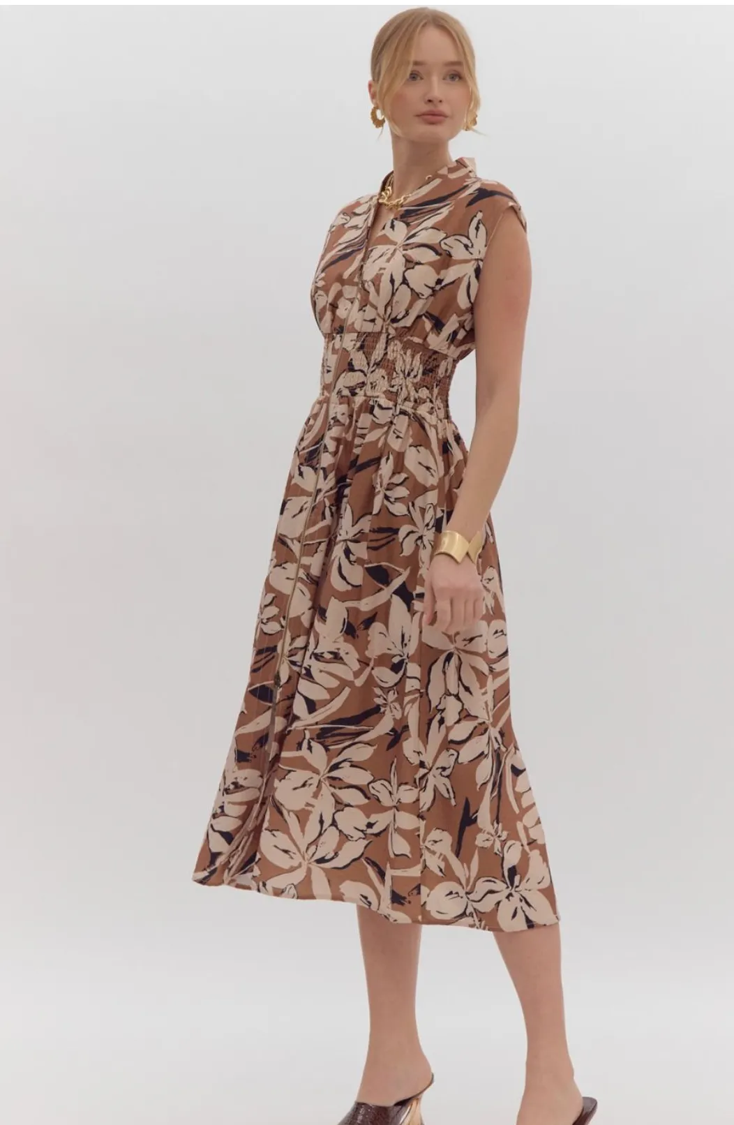 Sonji Floral Print Sleeveless Midi Dress