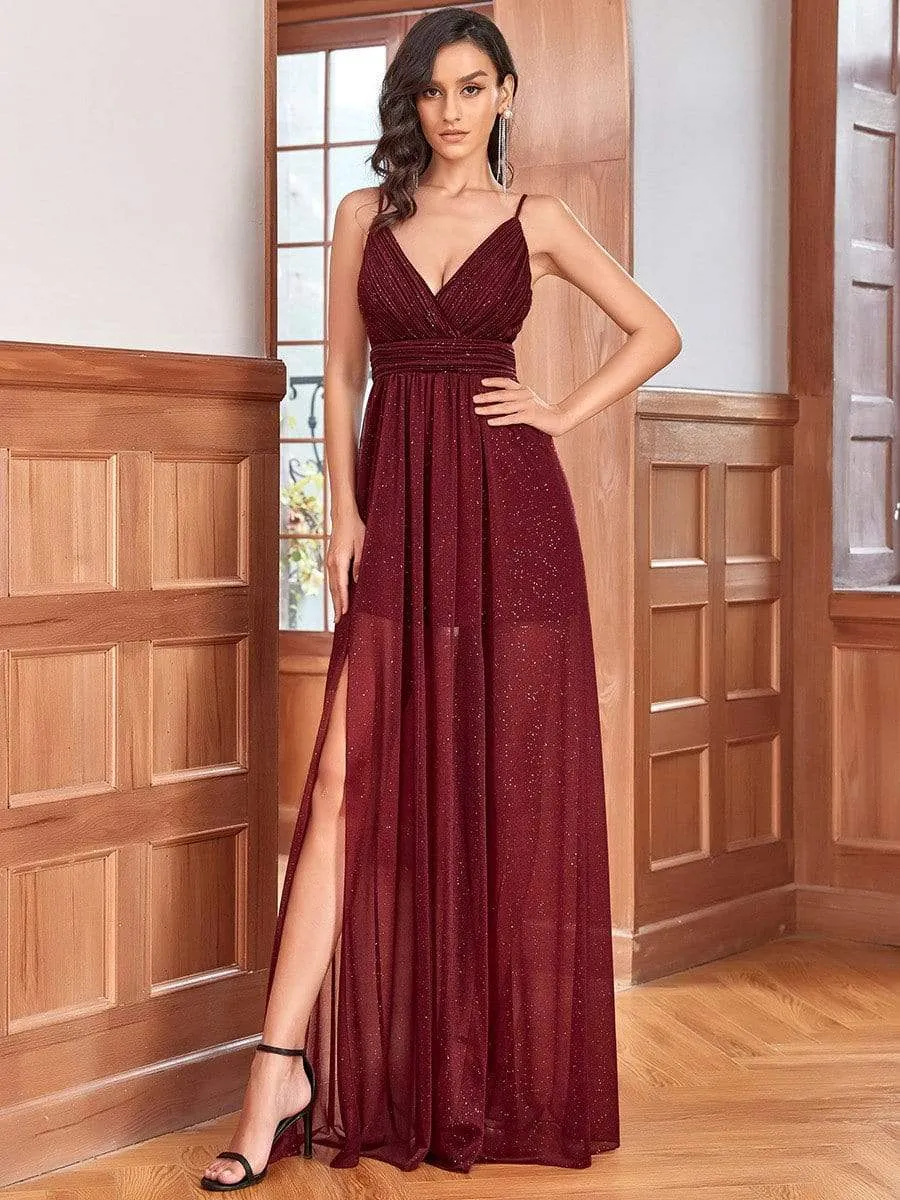 Spaghetti Strap 2 in 1 Sheer Evening Dress