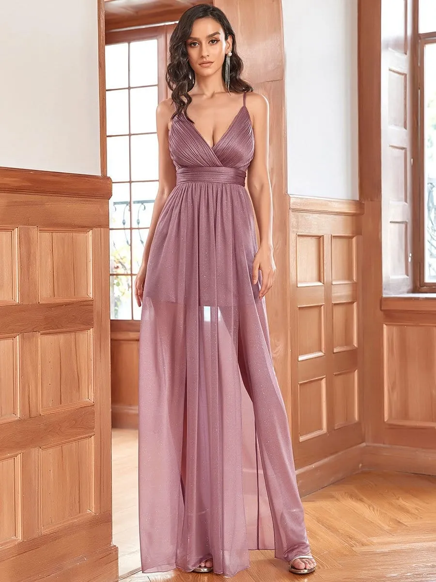 Spaghetti Strap 2 in 1 Sheer Evening Dress