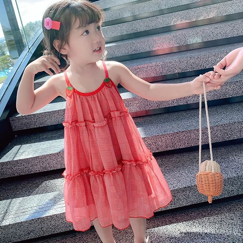 Strawberry Delight Ruffle Dress for Little Girls