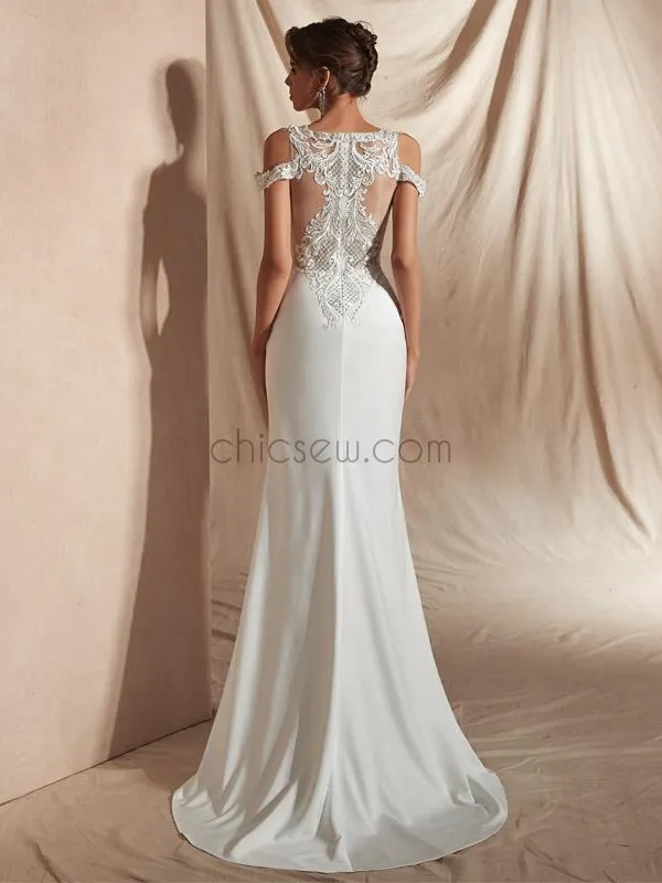 Unique Applique High Low Long Wedding Dresses SDP1136