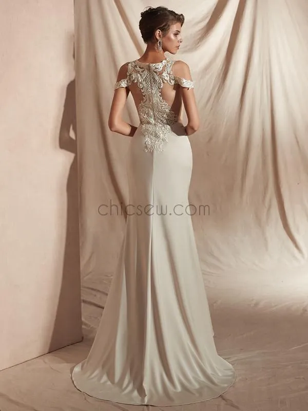 Unique Applique High Low Long Wedding Dresses SDP1136