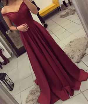 Unique Off Shoulder Burgundy Prom Dresses, Burgundy Evening Dresses, Formal Dresses