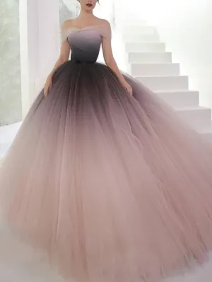 Unique Ombre Prom Dress Off-the-shoulder Ball Gown Long Evening Dresses OBR001