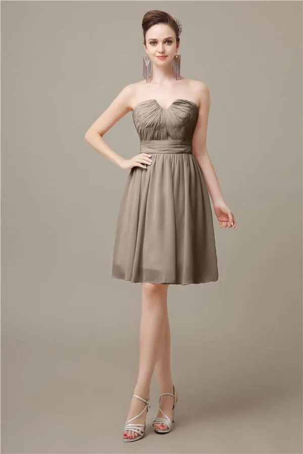 Unique Strapless Chiffon A-line Knee-Length Bridesmaid Dresses