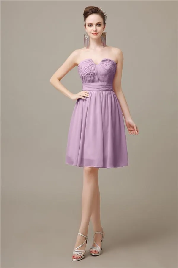 Unique Strapless Chiffon A-line Knee-Length Bridesmaid Dresses