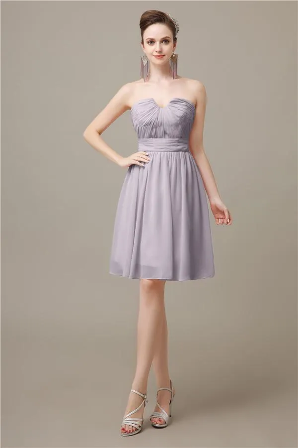 Unique Strapless Chiffon A-line Knee-Length Bridesmaid Dresses