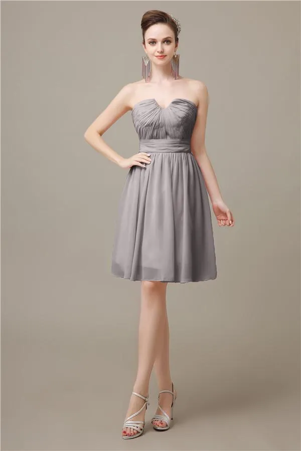 Unique Strapless Chiffon A-line Knee-Length Bridesmaid Dresses