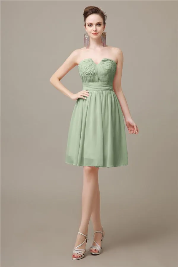 Unique Strapless Chiffon A-line Knee-Length Bridesmaid Dresses