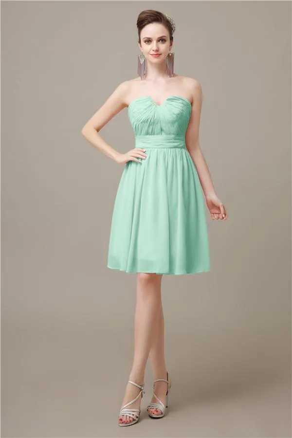 Unique Strapless Chiffon A-line Knee-Length Bridesmaid Dresses