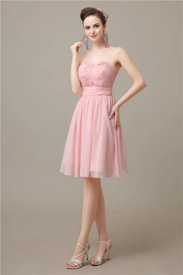 Unique Strapless Chiffon A-line Knee-Length Bridesmaid Dresses