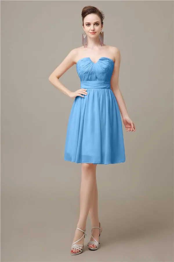 Unique Strapless Chiffon A-line Knee-Length Bridesmaid Dresses